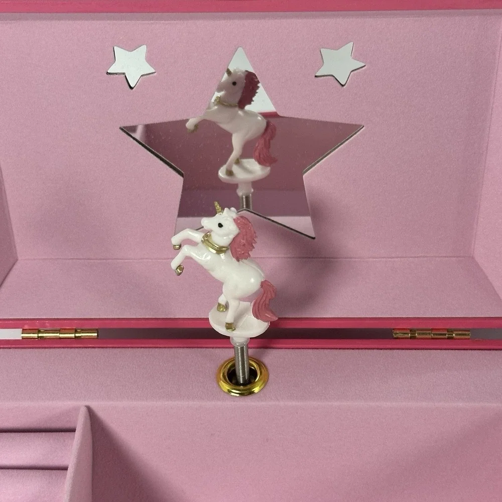 Princess Unicorn Musical Jewelry Box Pink Ballerina Mirror Drawer Girls